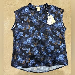 Elie Notch Floral Sleeveless Tank Top Blouse